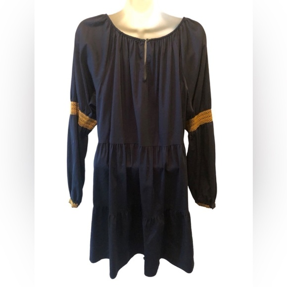 Elizabeth And James Boho Tiered Mini Shift Dress XL RegencyCore Navy Puff Sleeve - Picture 4 of 9